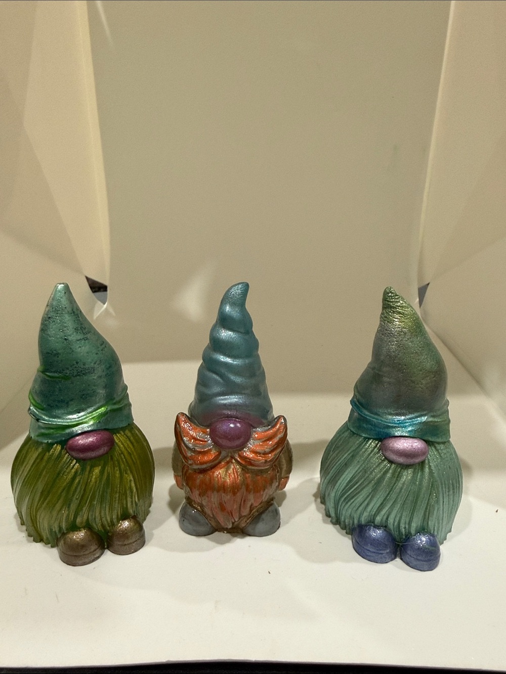 Hand-Painted Green and Teal Gnome Trio - Decorative Home Art